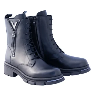 ANFIBI PELLE NERA ZIP DECORATIVA