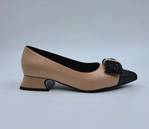 BALLERINE PELLE BICOLOR APPLICAZIONE FIOCCO