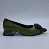 BALLERINE PELLE BICOLOR APPLICAZIONE FIOCCO VERDE