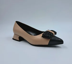 BALLERINE PELLE BICOLOR APPLICAZIONE FIOCCO