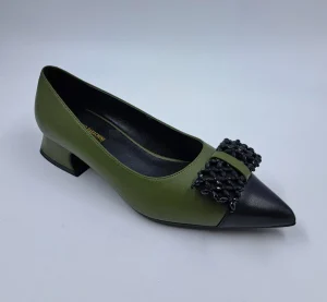 BALLERINE PELLE BICOLOR APPLICAZIONE FIOCCO VERDE