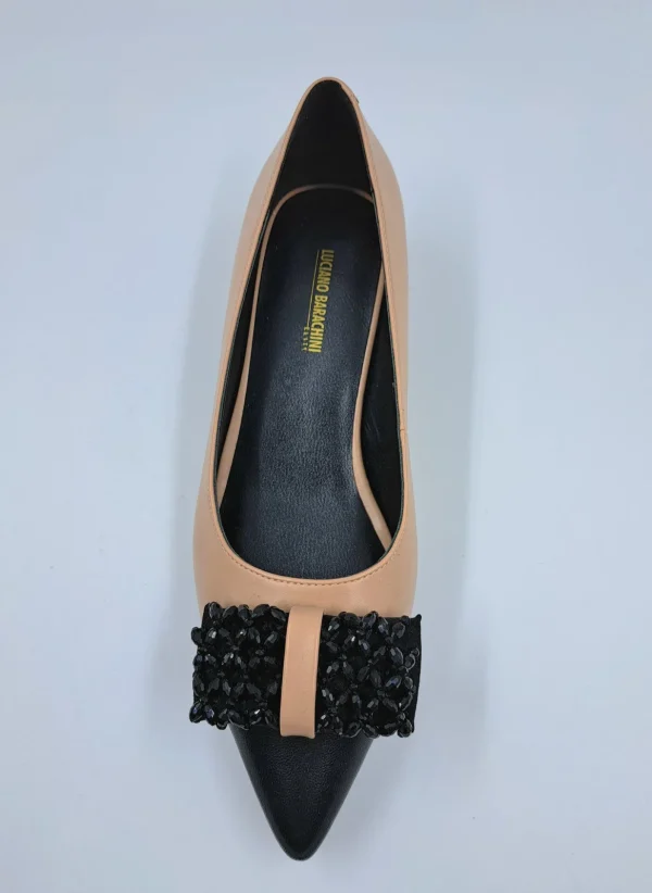 BALLERINE PELLE BICOLOR APPLICAZIONE FIOCCO