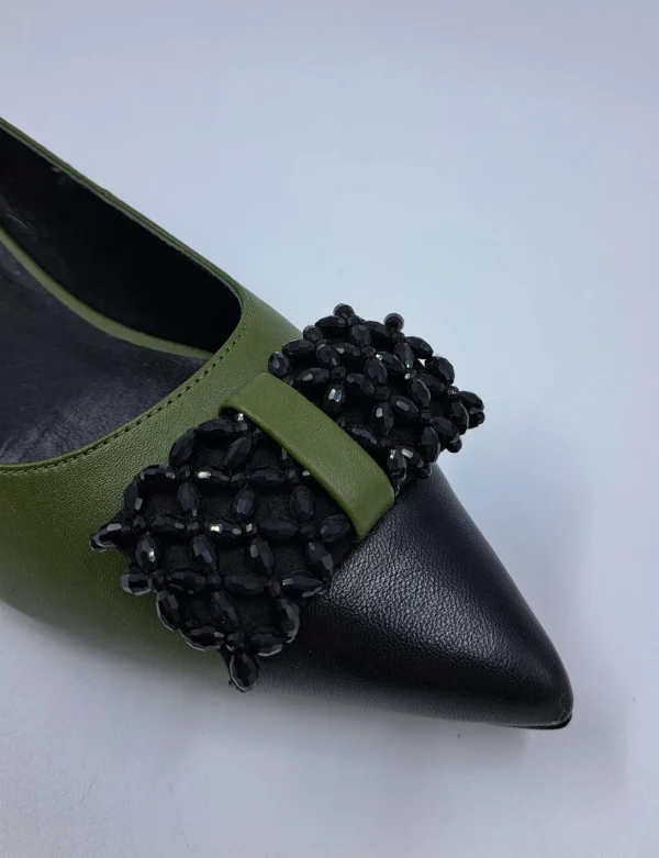 BALLERINE PELLE BICOLOR APPLICAZIONE FIOCCO VERDE