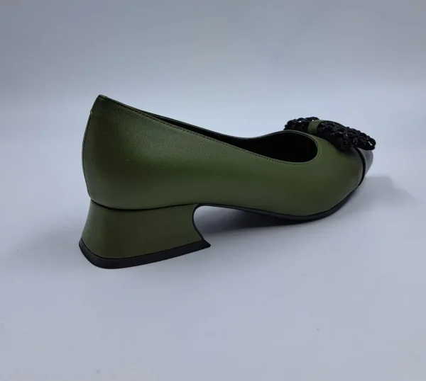 BALLERINE PELLE BICOLOR APPLICAZIONE FIOCCO VERDE