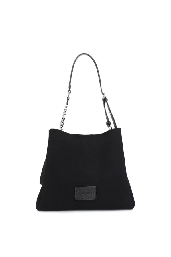 BORSE A SPALLA EFFETTO SUEDE NERO