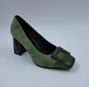 DECOLLETE' IN PELLE E CAMOSCIO VERDE