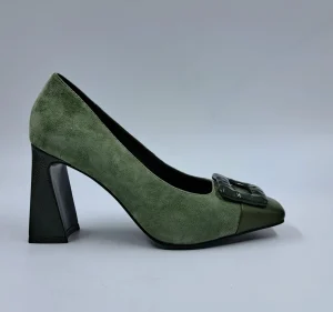 DECOLLETE' IN PELLE E CAMOSCIO VERDE