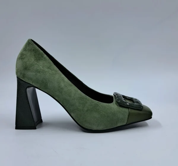 DECOLLETE' IN PELLE E CAMOSCIO VERDE