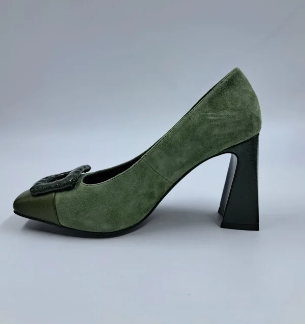 DECOLLETE' IN PELLE E CAMOSCIO VERDE
