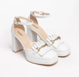 DECOLLETE PELLE BIANCA CON FRANGE