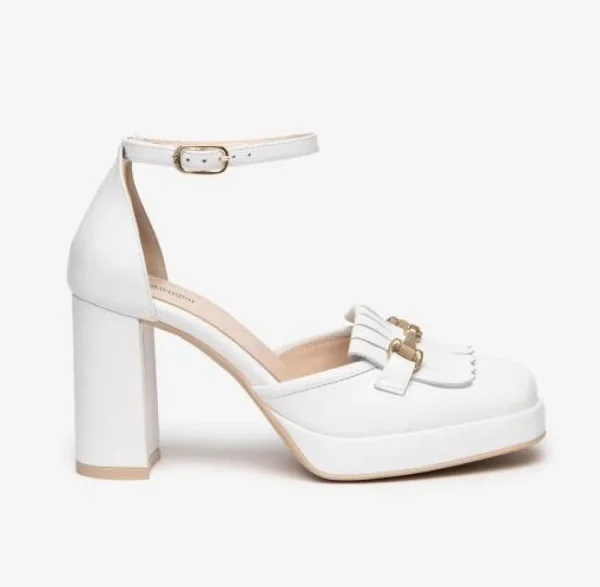 DECOLLETE PELLE BIANCA CON FRANGE