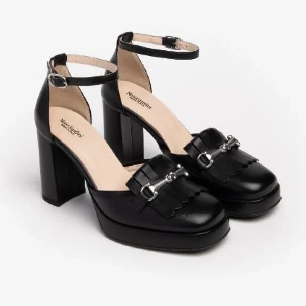 DECOLLETE' PELLE NERA CON FRANGE