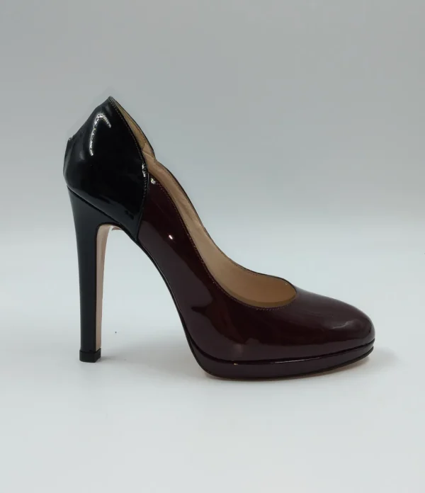 DECOLLETE PELLE VERNICE BORDEAUX E NERO