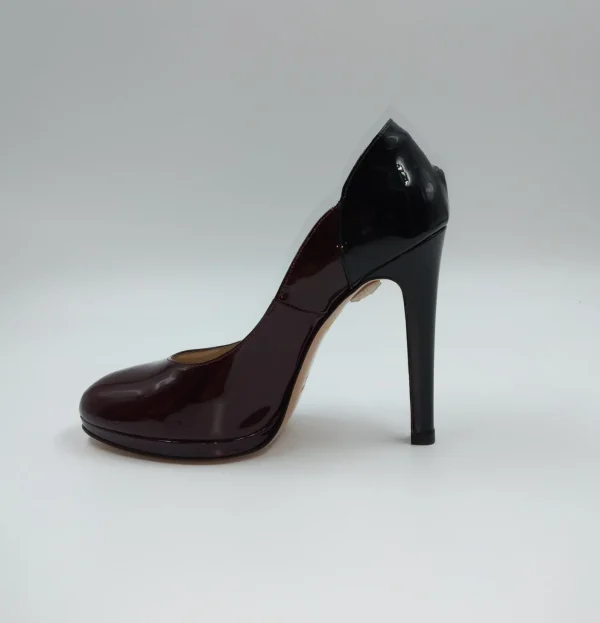 DECOLLETE PELLE VERNICE BORDEAUX E NERO