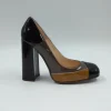 DECOLLETE PELLE VERNICE TRICOLOR STRISCIA TAUPE