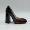 DECOLLETE PELLE VERNICE TRICOLOR STRISCIA BORDEAUX