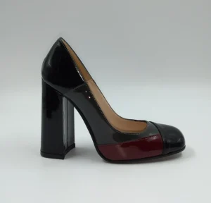 DECOLLETE PELLE VERNICE TRICOLOR STRISCIA BORDEAUX