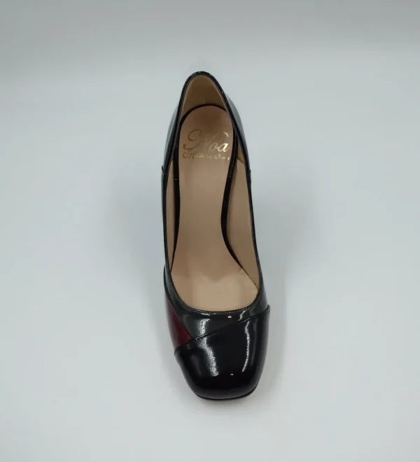 DECOLLETE PELLE VERNICE TRICOLOR STRISCIA BORDEAUX