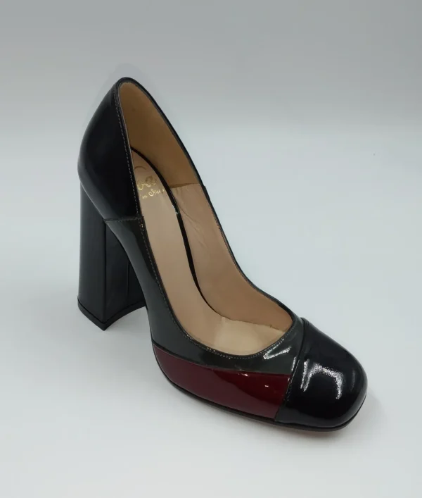 DECOLLETE PELLE VERNICE TRICOLOR STRISCIA BORDEAUX