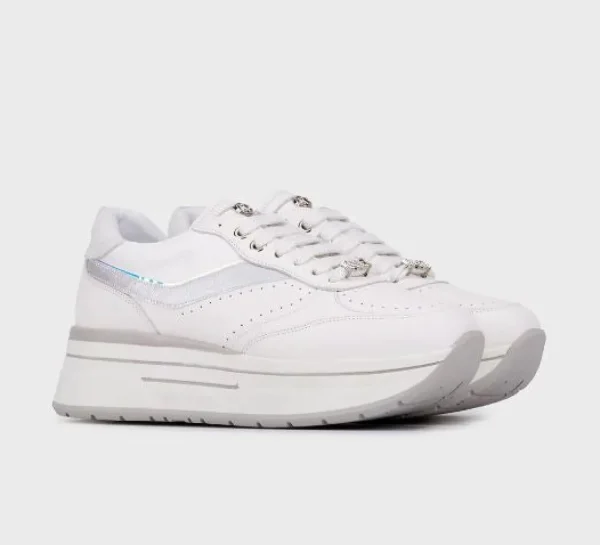 JANET&JANET SNEAKERS BIANCO DETTAGLI ARGENTO