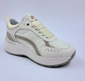 JANET&JANET SNEAKERS PELLE TESSUTO PIZZO