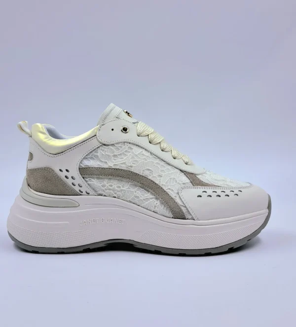 JANET&JANET SNEAKERS PELLE TESSUTO PIZZO