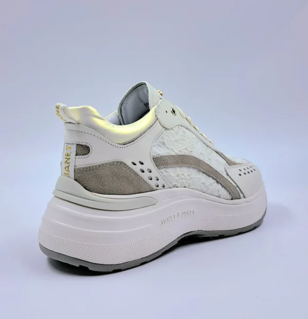 JANET&JANET SNEAKERS PELLE TESSUTO PIZZO