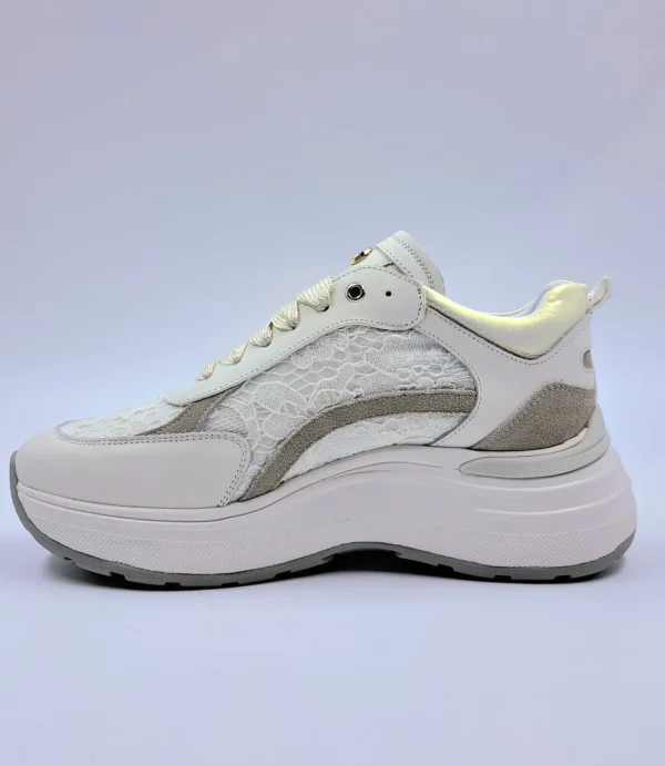 JANET&JANET SNEAKERS PELLE TESSUTO PIZZO