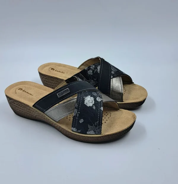 PANTOFOLE INBLU FASCE INCROCIATE FLOREAL GRIGIO SCURO