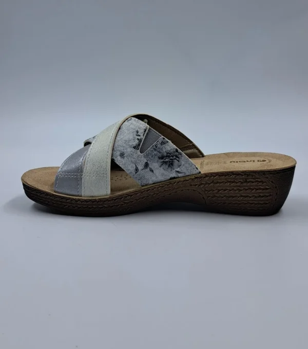 PANTOFOLE INBLU FASCE INCROCIATE FLOREAL GRIGIO CHIARO