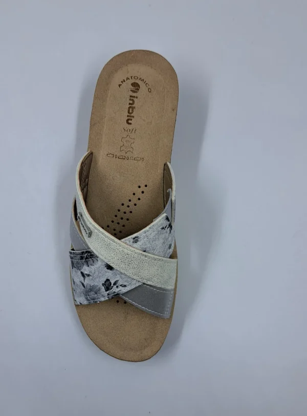 PANTOFOLE INBLU FASCE INCROCIATE FLOREAL GRIGIO CHIARO