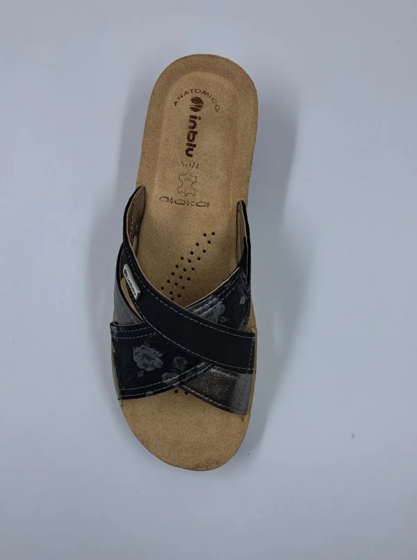 PANTOFOLE INBLU FASCE INCROCIATE FLOREAL GRIGIO SCURO