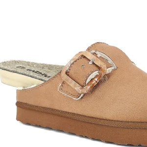 PANTOFOLE TESSUTO ED ECOPELLICCIA FIBBIA