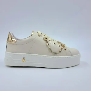 PATRIZIA PEPE SNEAKERS PELLE PANNA CHARMS CATENA GOLD