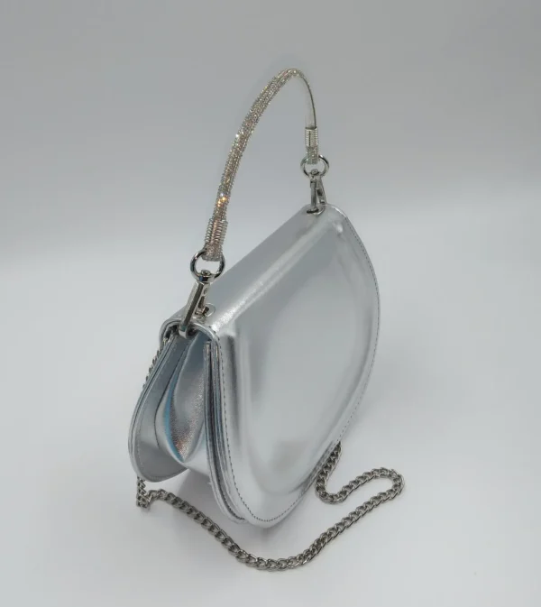 POCHETTE ARGENTO MANICO STRASS