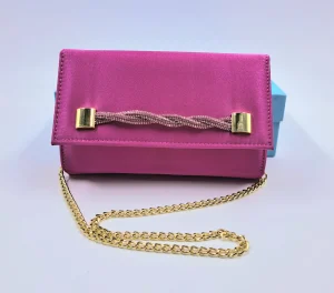 POCHETTE RASO FUXIA APPLICAZIONE STRASS
