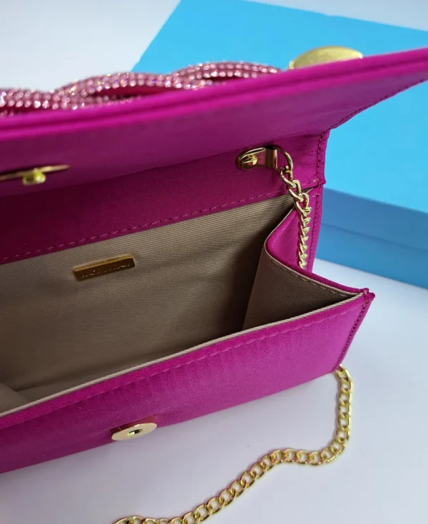 POCHETTE RASO FUXIA APPLICAZIONE STRASS
