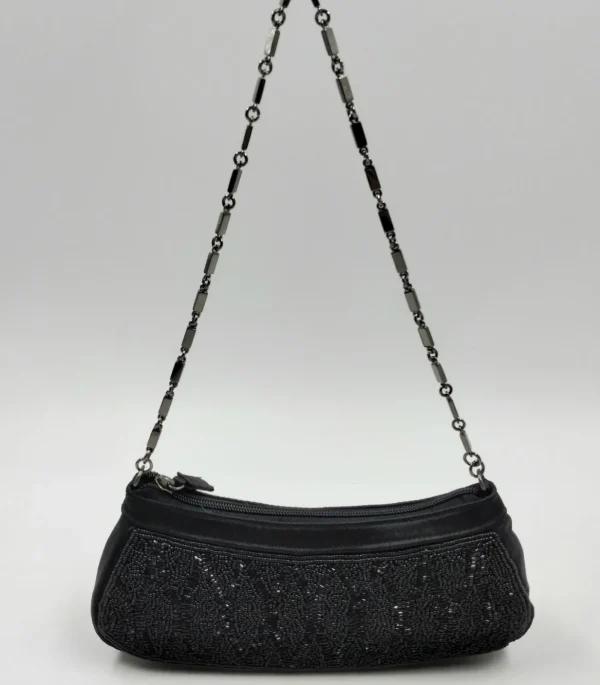 POCHETTE RASO NERO DECORAZIONE PERLINE