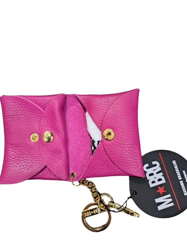PORTACHIAVI CON PORTA MONETE PELLE FUXIA
