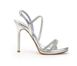 SANDALI ARGENTO DETTAGLI FASCE STRASS