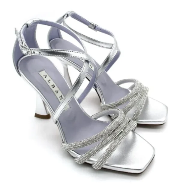 SANDALI ARGENTO DETTAGLI FASCE STRASS INCROCIATE