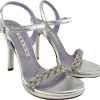 SANDALI ARGENTO TRECCIA STRASS