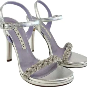 SANDALI ARGENTO TRECCIA STRASS