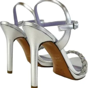 SANDALI ARGENTO TRECCIA STRASS