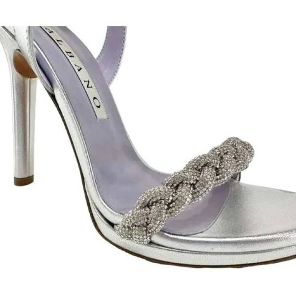SANDALI ARGENTO TRECCIA STRASS