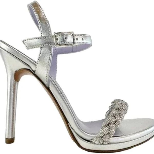 SANDALI ARGENTO TRECCIA STRASS