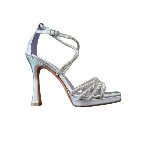 SANDALI CON FASCE MICROSTRASS ARGENTO
