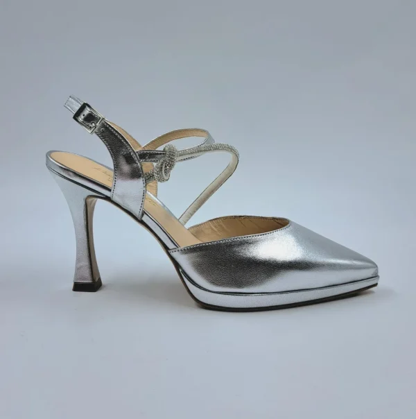 SANDALI CON NODO STRASS SLINGBACK ARGENTO