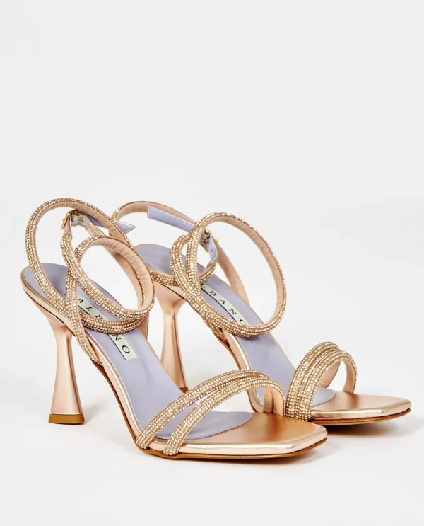 SANDALI FASCE CAVIGLIA STRASS RAME