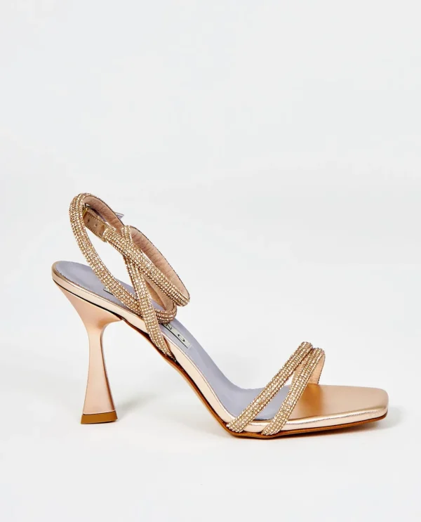 SANDALI FASCE CAVIGLIA STRASS RAME
